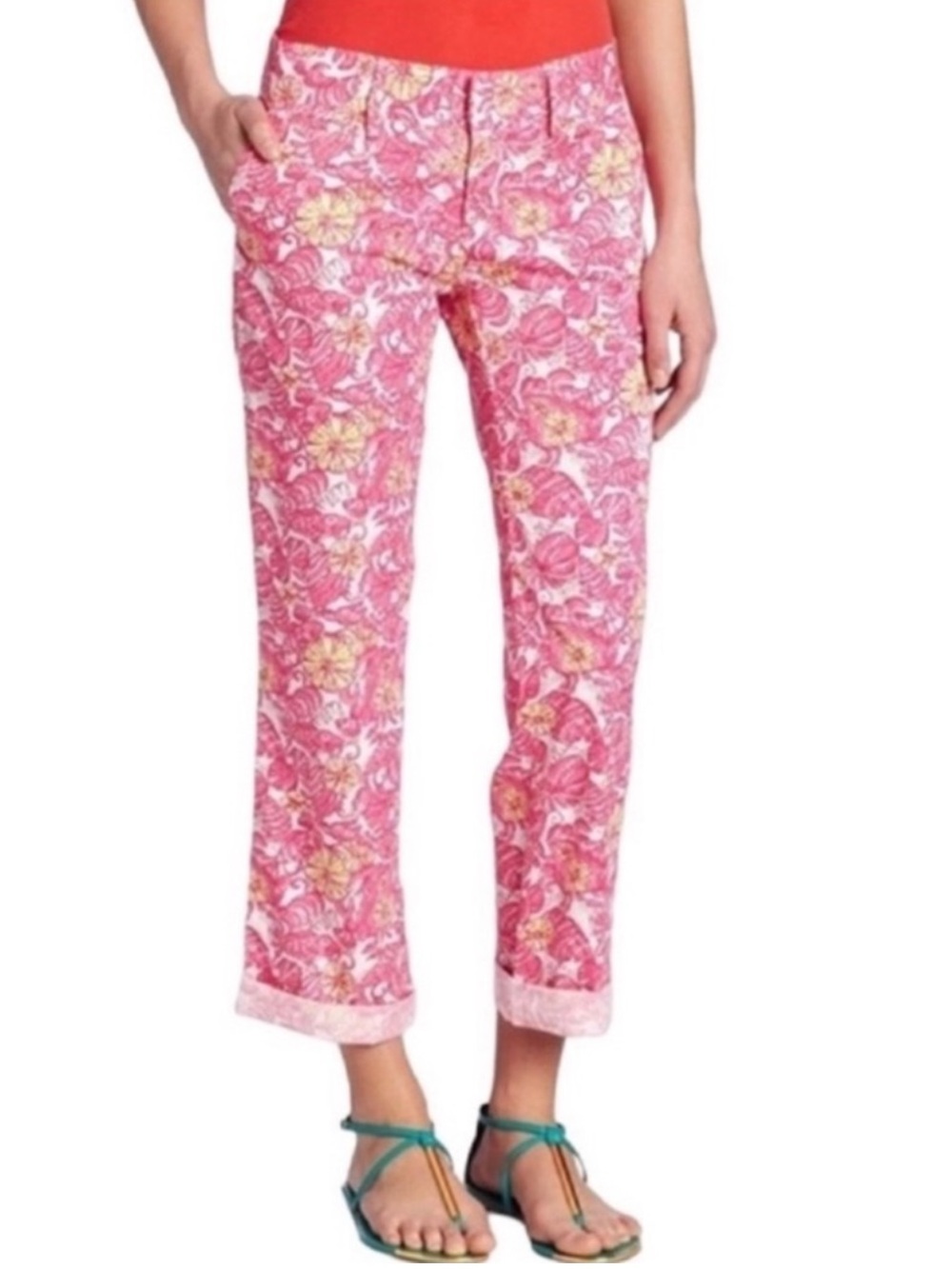 Lilly Pulitzer Pink Floral Print Whitney Pant In Chum Bucket Size 0